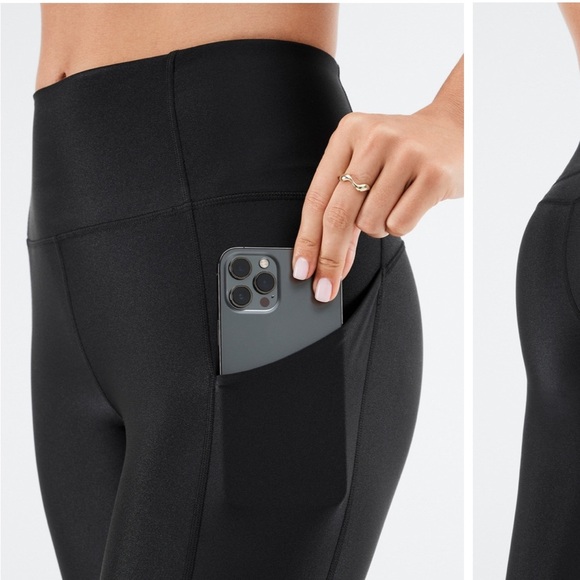 NWT! Fabletics Oasis Purelux High Waisted Shine 7/8 Leggings Black Pockets - Picture 2 of 9